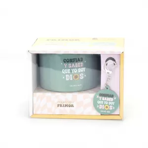 PACK TAZA 12 OZ + LLAVERO DE CAUCHO COLECCION PRIMOR CONFIAD Y SABED