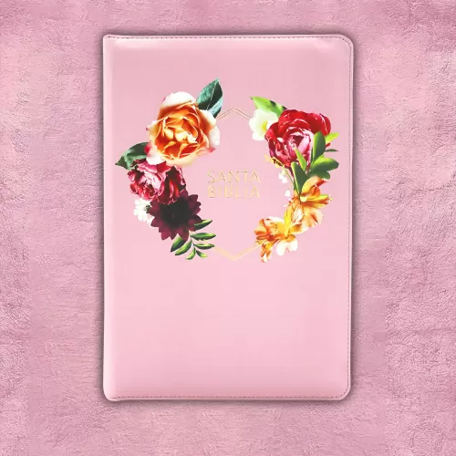 Biblia letra Gigante - Rosada con Flores